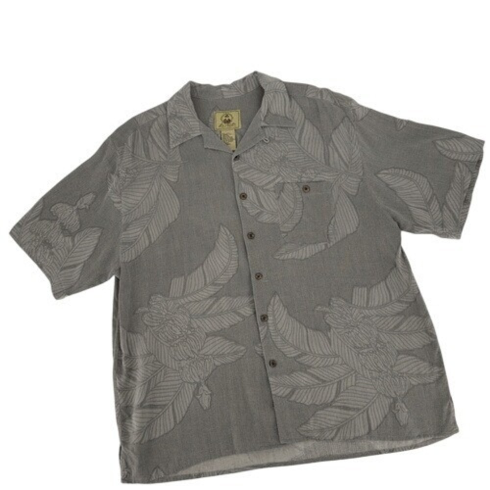 Joe Marlin Silk Hawaiian Shirt XXL Gray Floral Camp